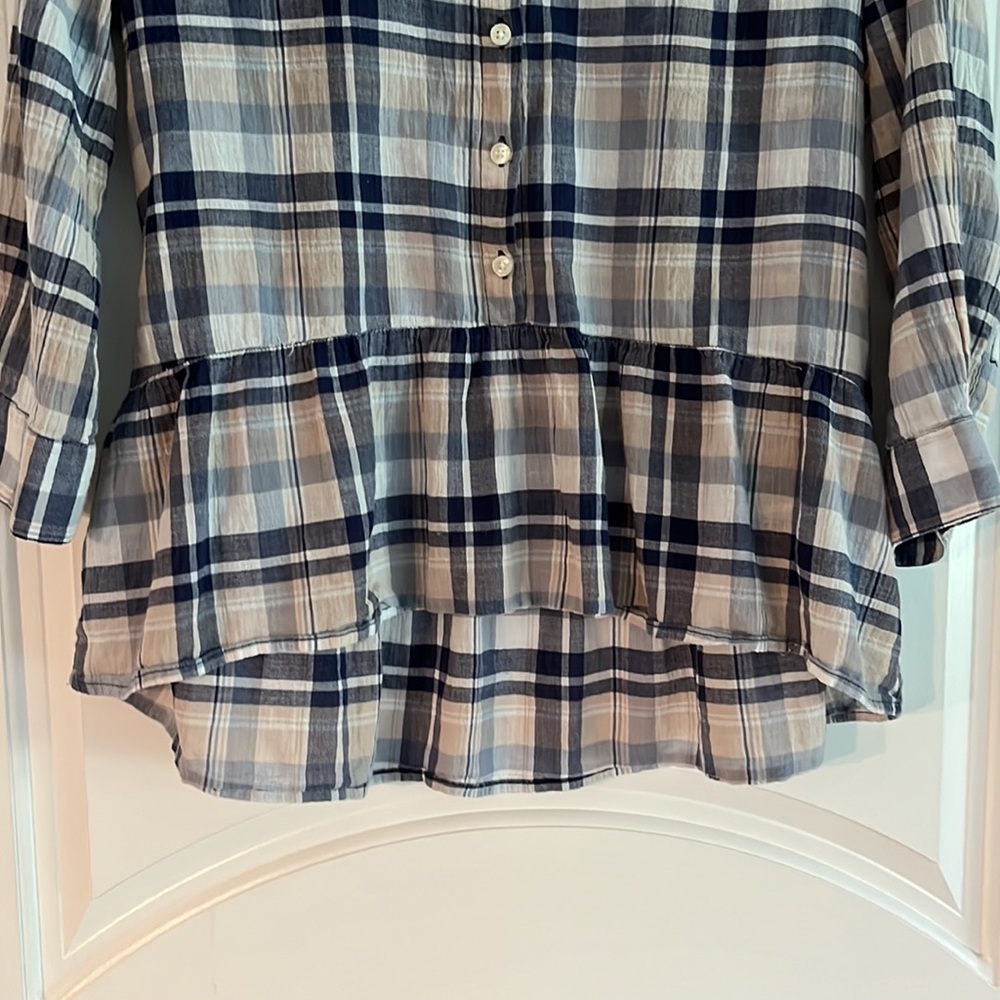 High low Ruffled Hem Plaid Blouse-Birds of Paradis -by Trovata of California - Picture 2 of 7